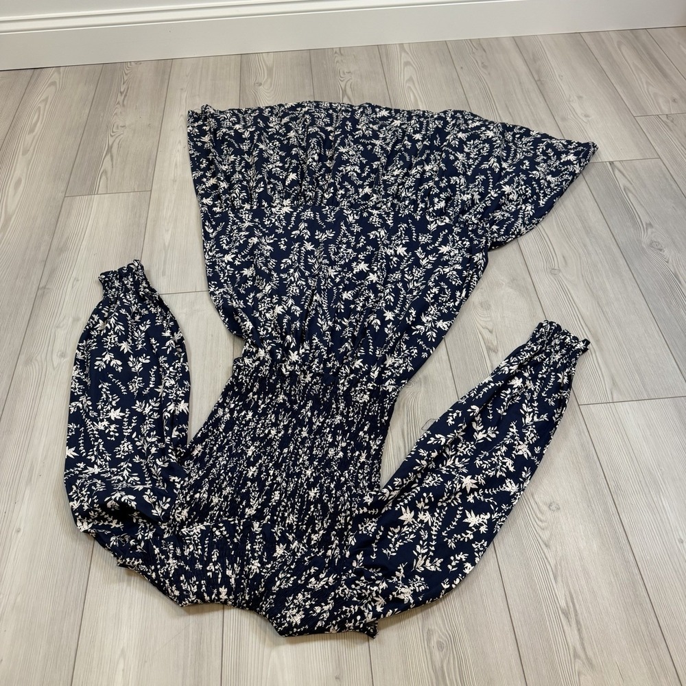 Anthropologie Moon River Ruffle Shirred Midi Dress Womens XS Blue White Floral - Picture 9 of 13